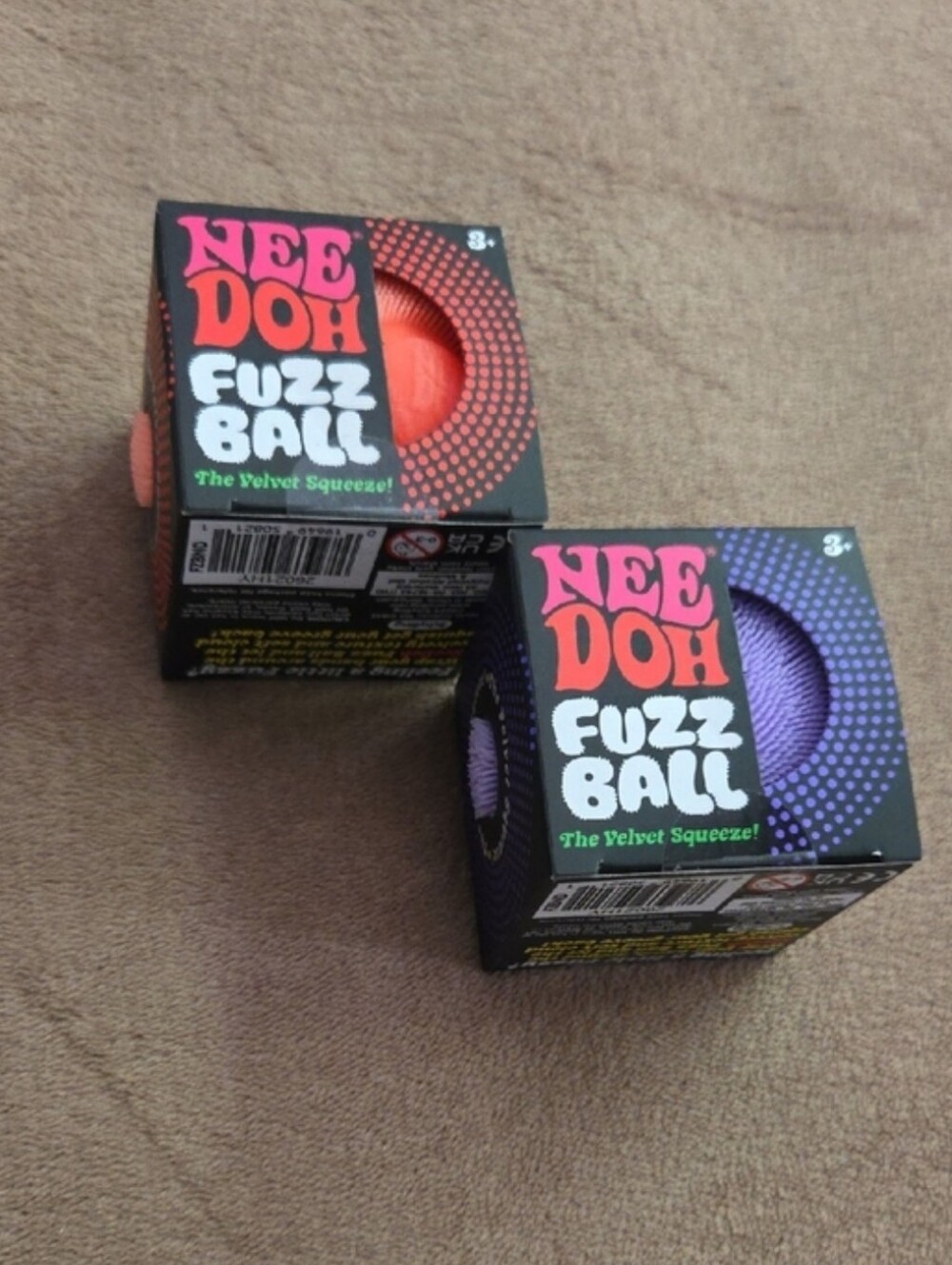 Nee Doh Fuzz Ball Velvet Squeeze Toy - Orange & Purple